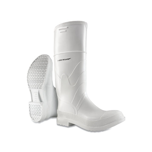 Dunlop Protective Footwear White Rubber Boots, Plain Toe, Men'S 4, 16 Inches Boot, Pvc, White - 1 per PR - 8101100.04
