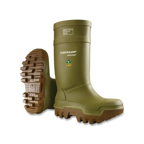 Dunlop Protective Footwear Purofort® Thermo+ Rubber Boots, Steel Toe, Men'S 11, 16 Inches Boot, Polyurethane, Green/Brown - 1 per PR - E662843.11