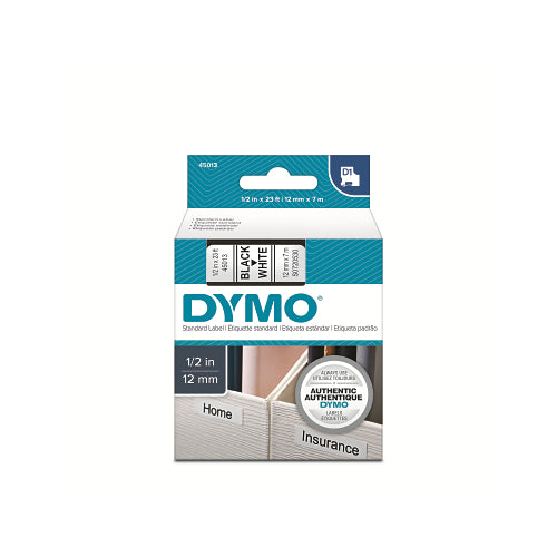 Dymo D1 Standard Cassette Label, 3/4 Inches W X 23 Ft L, Black Print On White Background - 5 per PK - 45803
