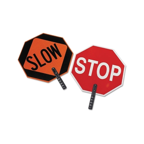 Cortina Safety Paddle, Stop/Slow, White Letters On Red/ Black Letters On Orange, Nonreflective Plastic, 9 Inches Polygrip Handle - 1 per EA - 3851