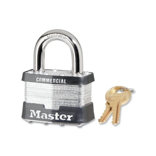 Master Lock No. 5 Laminated Steel Padlock, 3/8 Inches Dia X 15/16 Inches W X 1 Inches H Shackle, Silver/Gray, Keyed Alike, Keyed A718 - 6 per BOX - 5KAA718