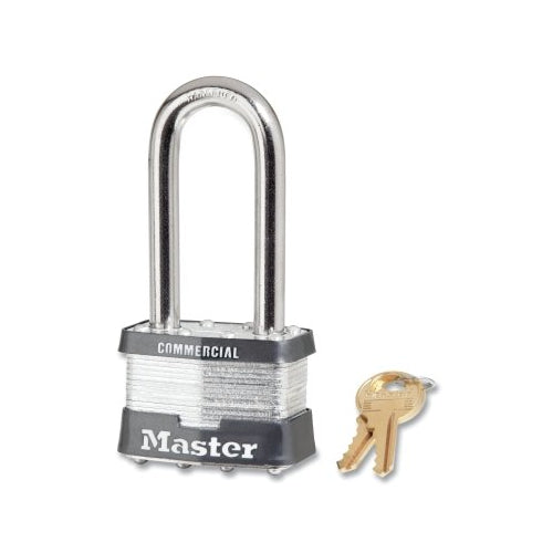 Master Lock No. 5 Laminated Steel Padlock, 3/8 Inches Dia X 15/16 Inches W X 2-1/2 Inches H Shackle, Silver/Gray, Keyed Alike, Keyed A493 - 6 per BOX - 5KALJA493