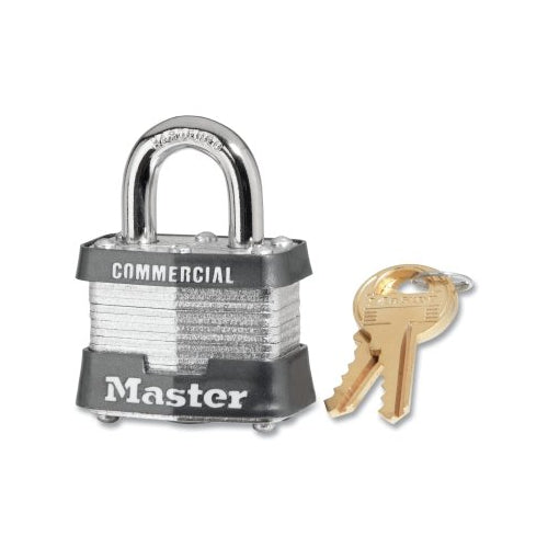 Cadenas Master Lock n° 3 en acier laminé, 9/32 pouces de diamètre, 5/8 pouces de large x 3/4 pouces de hauteur, argent/gris, clés identiques, clés 3226 - 6 par boîte - 3KA3226