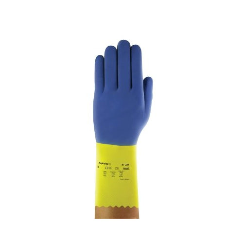 Ansell Alphatec® 87-224 Neoprene Gloves, Cotton Flock Lined, Size 7, Yellow/Blue - 144 per CA - 872247