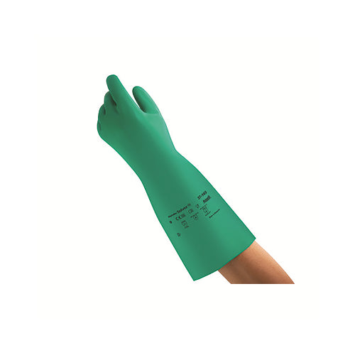 Alphatec Solvex 37-165 Nitrile Gloves, Gauntlet Cuff, Unlined, Size 8, Green, 22 Mil - 72 per CA - 102938