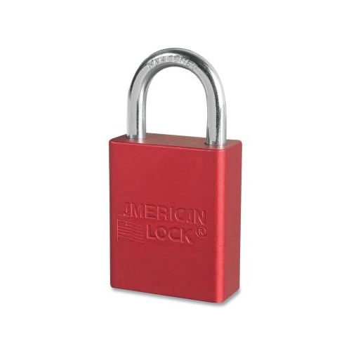 Candado de seguridad de aluminio anodizado American Lock, 1/4 pulgadas de diámetro, 1 pulgada de largo, 25/32 pulgadas de ancho, rojo, llaves iguales, llave - 36742 - 6 por CAJA - A1105KARED36742