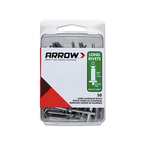 Arrow Fastener Aluminum Rivets, 1.29 X 3/16, Large Flange, Long - 1 per PK - RLFA316IP