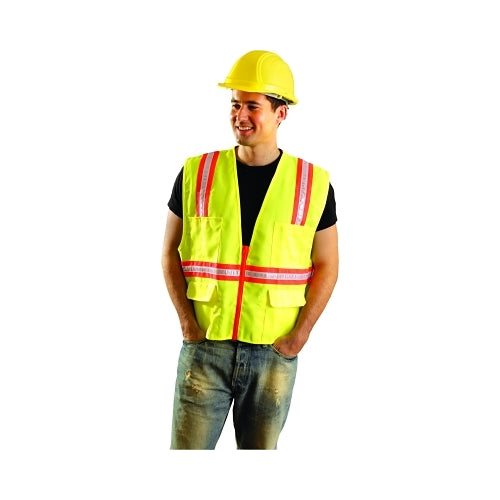 Occunomix Non-Ansi Contractor Style Solid Vests, 3X-L, Hi-Viz Yellow; Orange Contrast Trim - 1 per EA - LUXXTRANSY3X