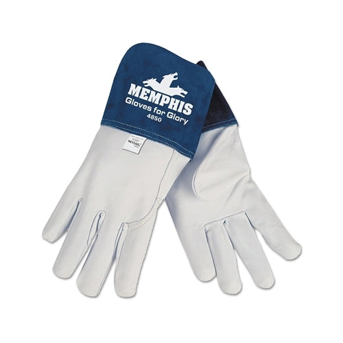 Guantes de seguridad mcr para guantes Glory Mig/Tig, piel de cabra flor/cuero de vaca dividido, 2Xl, blanco/azul - 12 por DZ - 4850XXL