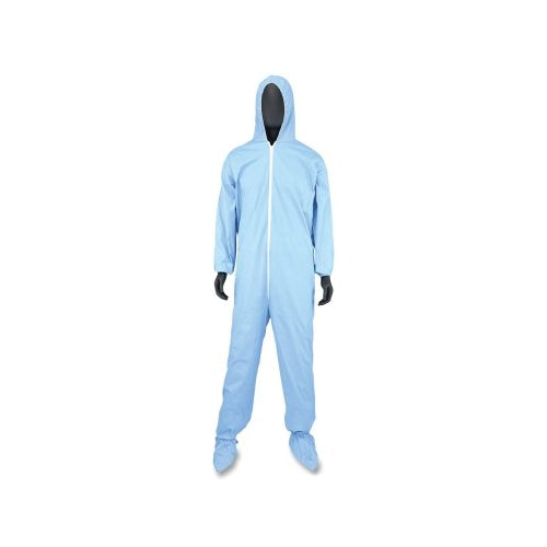 West Chester Posi-Wear® Fr Disposable Coveralls, Boots/Hood/Elastic Wrists And Ankles/Zipper Front, Blue, Xl - 25 per CA - 3109/XL