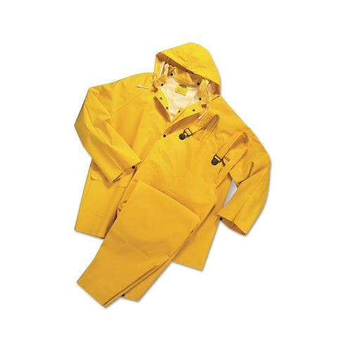 West Chester 4035 3-Pc Rainsuit, Jacket/Hood/Overalls, 0.35 Mm, Pvc/Polyester, Yellow, Large - 10 per BX - 4035/L