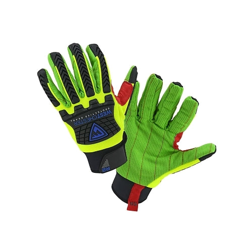 West Chester R2 Green Corded Palm Rigger Gloves, Cotton, Tpr, 2X-Large, Black/Green - 6 per PK - 87800/2XL