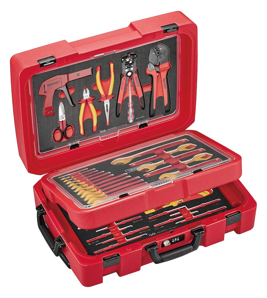 Teng Tools 52 Piece 1000 Volt Insulated Torque Screwdriver, Open Ended Wrench & Electrician Portable EVA Foam Tool Kit - SCE5