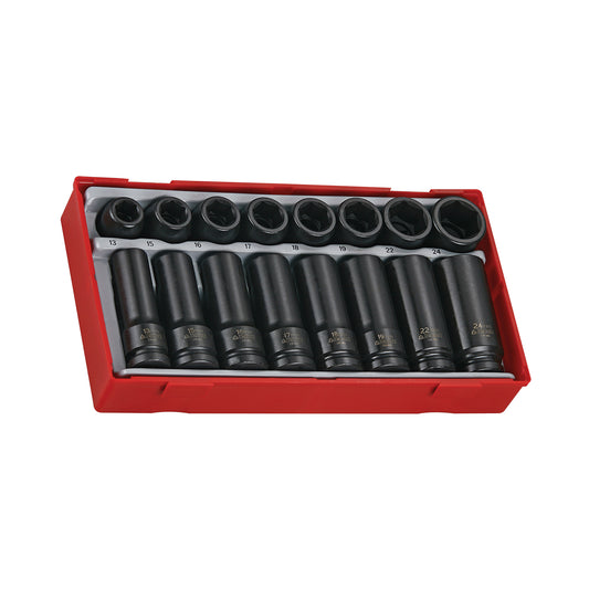 Teng Tools Juego de vasos de impacto regulares y profundos de 6 puntos con accionamiento de 1/2 pulgada, 16 piezas - TT9120D