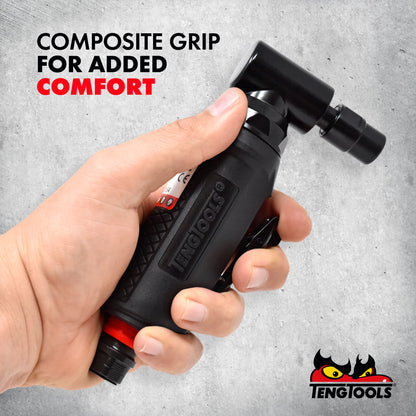Teng Tools ARG02 - Mini amoladora neumática de aire compuesto en ángulo de 25.000 RPM con silenciador