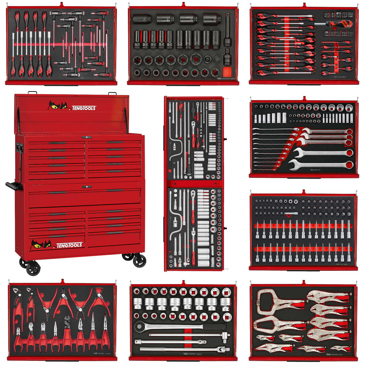 Teng Tools 1133 Piece PRO35 53 Inch Wide Ultimate EVA Foam Red Monster Mega Master Hand Tool Kit - TKS53R1133F