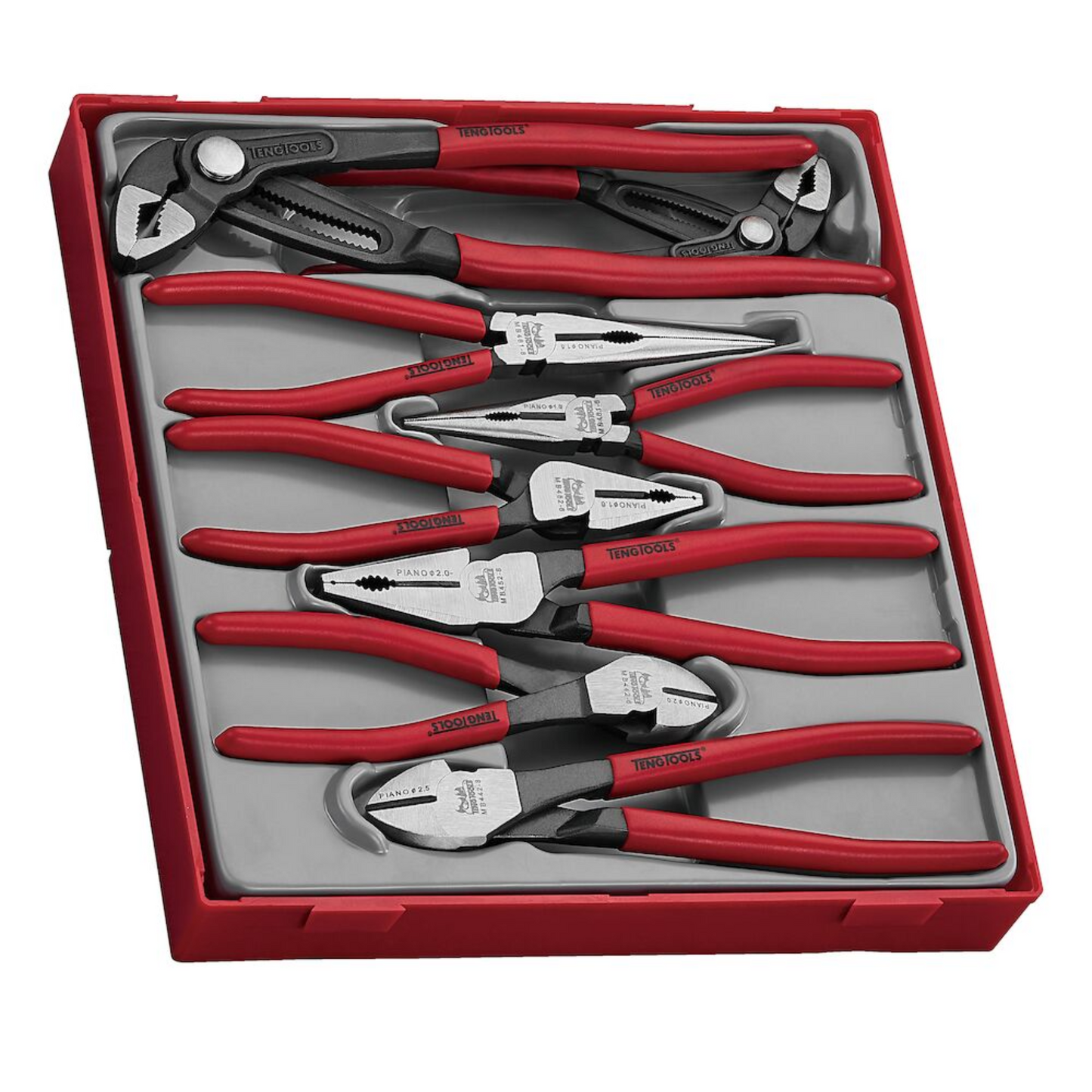 Teng Tools 8 Piece Vinyl Grip Q Plier Set Tool Tray (Side Cutters, Linesman, Long Nose, Slip Joint/Water Pump) - TTD441Q