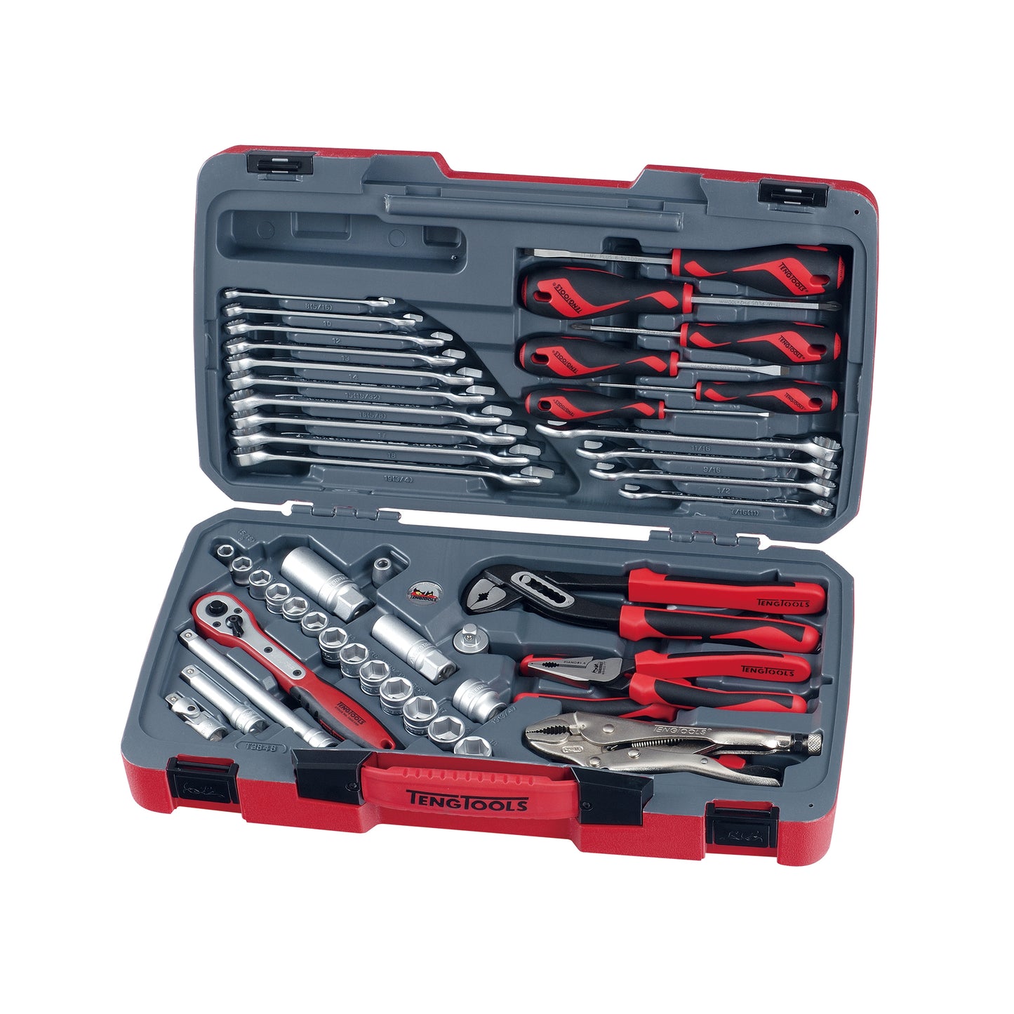 Teng Tools T3848 Jeu de 48 douilles et outils peu profonds métriques et SAE à 6 pans, entraînement 3/8 pouces, 48 ​​pièces