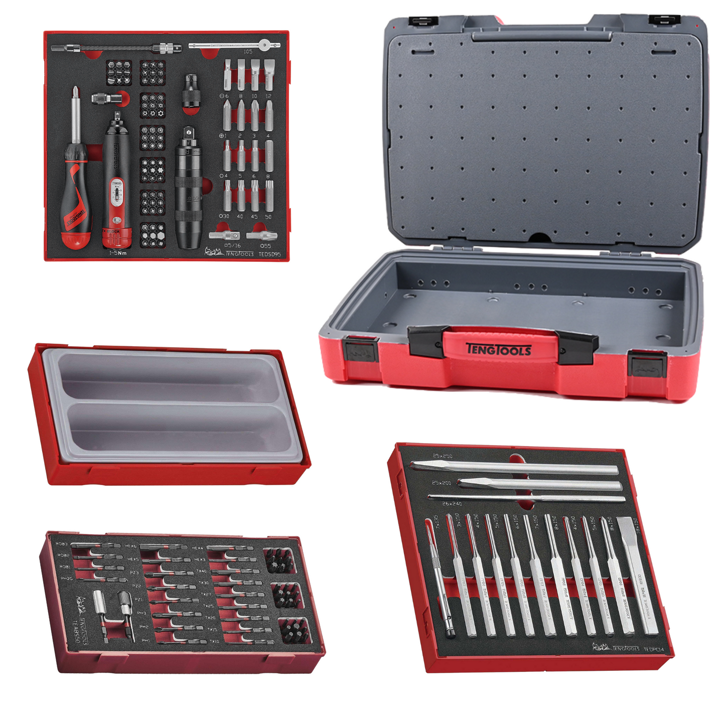 Teng Tools TC-6T-15 - Kit de espuma para punzón/cincel, broca de torsión e impacto, 159 piezas 