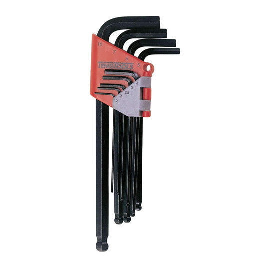 Teng Tools Jeu de 9 clés hexagonales / clés Allen métriques noires à bille (1,5 mm - 10 mm) - 1479MMA
