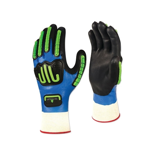 Showa 377-Ip Impact Protection Nitrile/Nitrile Foam Coated Gloves, Black/Blue/Fluorescent Green/White - 12 per DZ