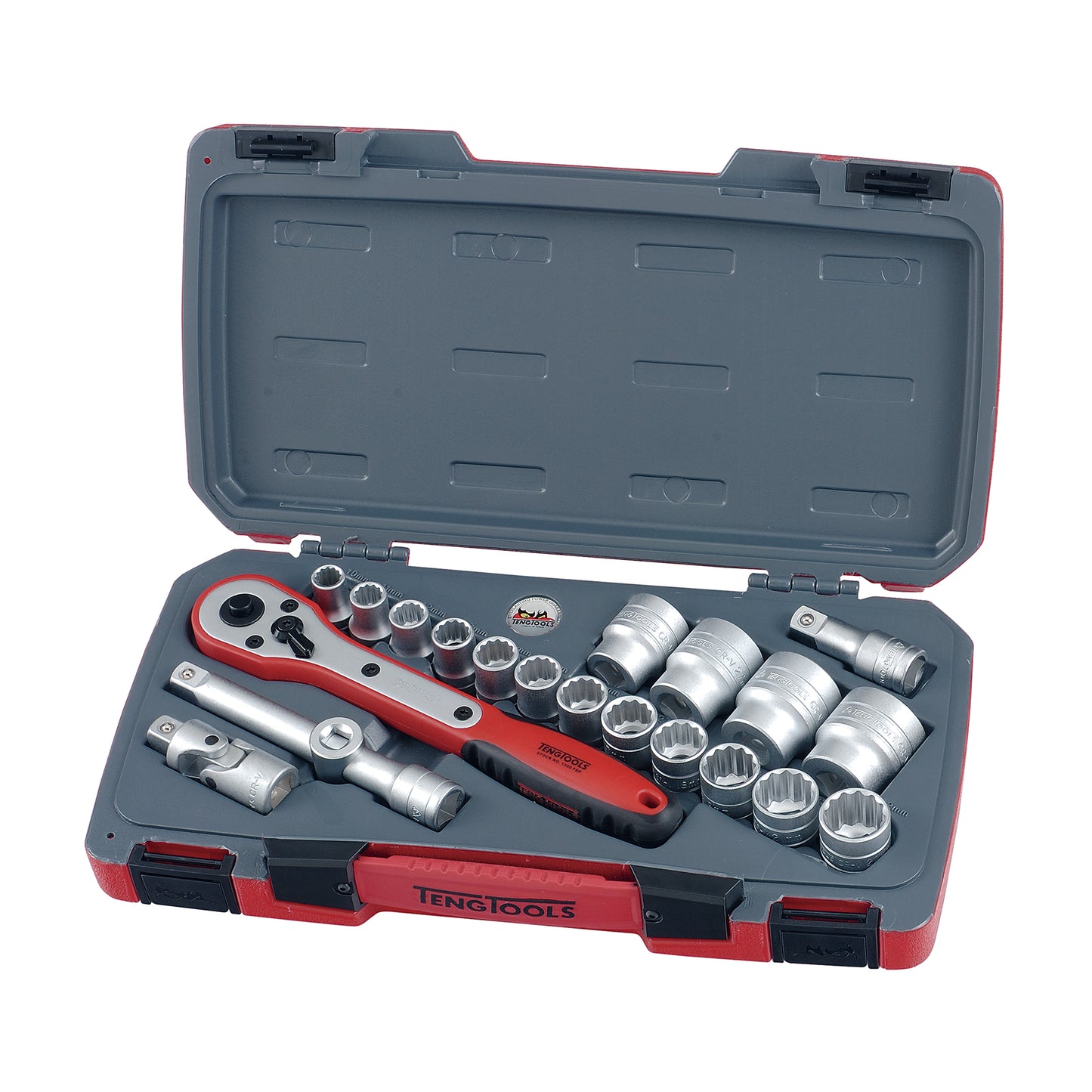 Teng Tools Juego de llaves de vaso regulares/poco profundas métricas de 12 puntas con accionamiento de 1/2 pulgada, 21 piezas (10 mm - 32 mm) - T1221