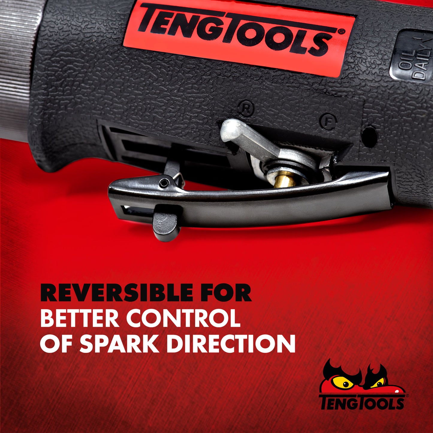 Teng Tools Herramienta de corte de aire neumática ergonómica reversible de alta velocidad con protector de seguridad - ARC80