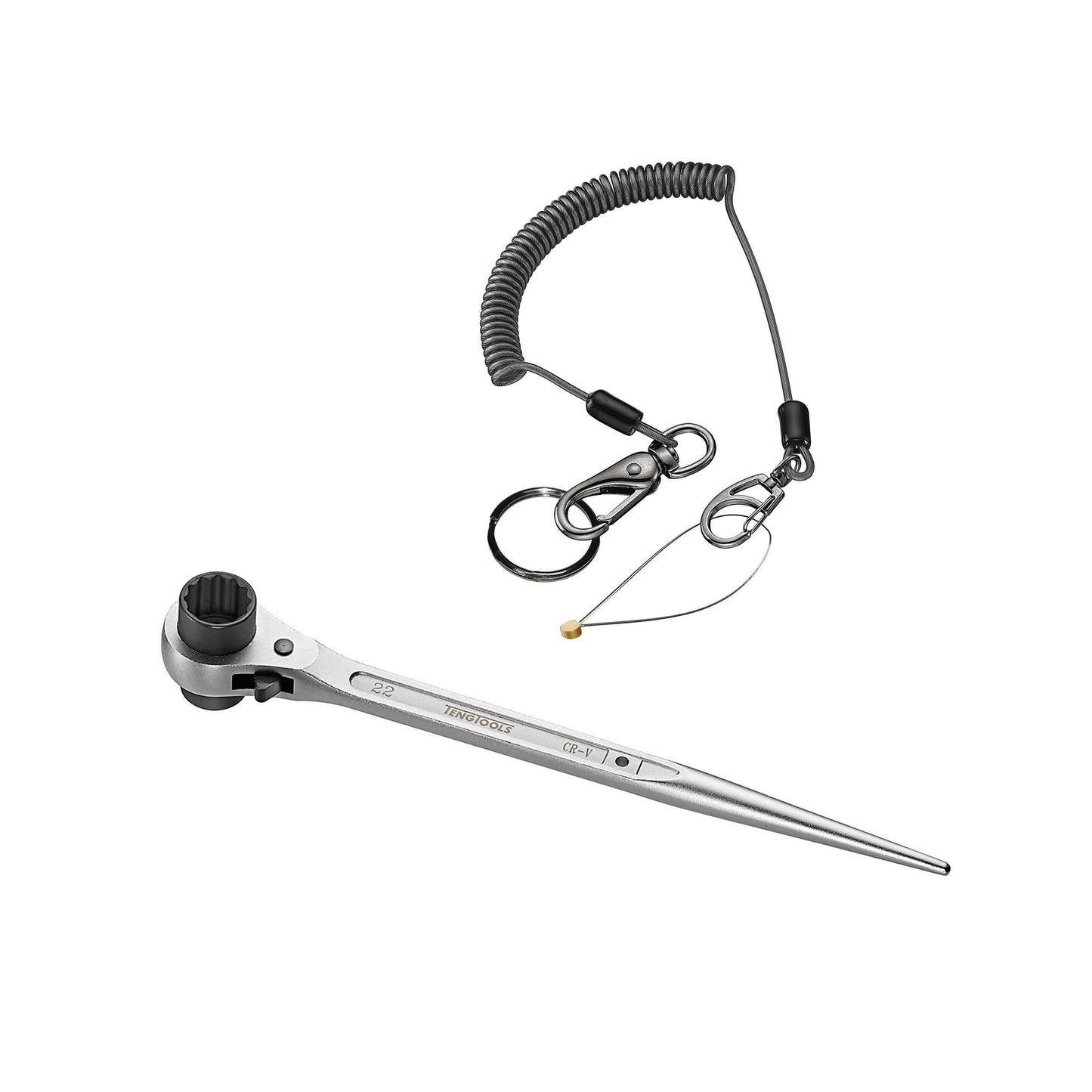 Teng Tools Clé d'échafaudage Podger à cliquet 19 x 22 mm et faisceau de fils de sécurité de 1,6 mètre