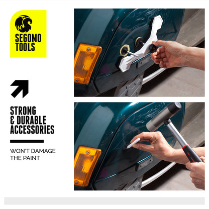 Segomo Tools Kit de herramientas para reparación y eliminación de abolladuras, abolladuras y daños sin pintura, 55 piezas, con elevador, extractor de puentes y pistola de pegamento (para carrocería, automóviles, motocicletas, bricolaje) - DENT01 