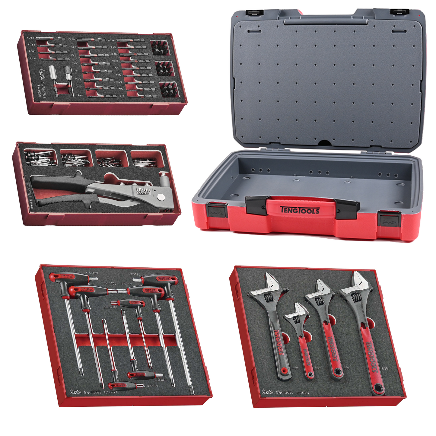 Teng Tools 142 Piece Hex, Adjustable Wrench, Rivet & Impact Bit Foam Kit - TC-6T-12