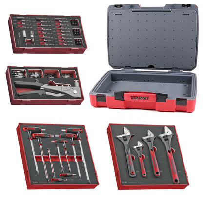 Teng Tools 142 Piece Hex, Adjustable Wrench, Rivet & Impact Bit Foam Kit - TC-6T-12