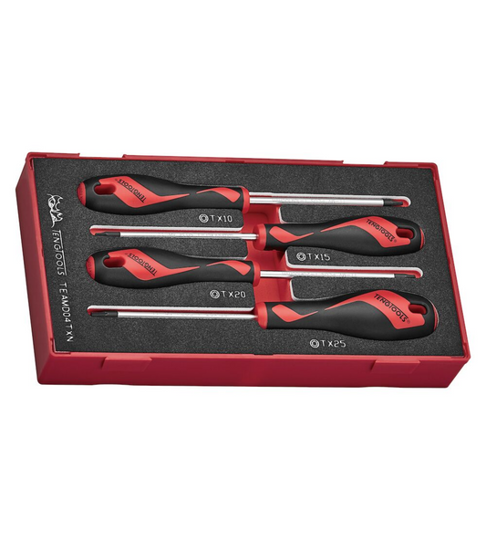 Teng Tools Jeu de 4 tournevis à tête à pointe Torx (TX) de taille mixte en mousse EVA - TEAMD04TXN
