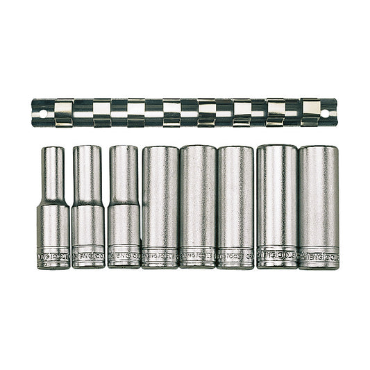 Teng Tools Juego de vasos métricos de profundidad de 12 puntos con accionamiento de 1/2 pulgada, 8 piezas (13 mm - 24 mm) - M1207