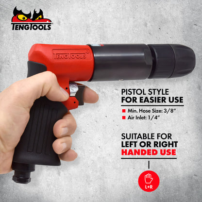 Teng Tools Estilo pistola Portabrocas de 13 mm 450 RPM Taladro neumático reversible para mano izquierda y derecha - ARD13