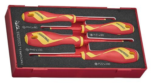 Teng Tools Juego de destornilladores Phillips (PH) y Pozidriv (PZ) aislados de 1000 voltios de 4 piezas de espuma EVA - TEAMDV04N1