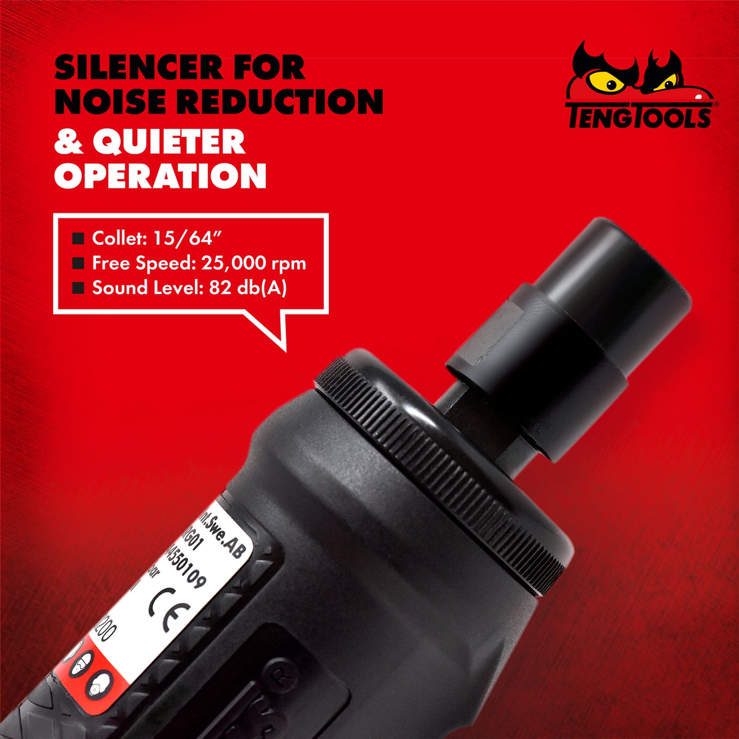 Teng Tools ARG01 - Mini amoladora neumática recta de aire compuesto de 25.000 RPM con silenciador