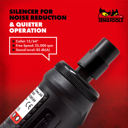 Teng Tools ARG01 - Mini amoladora neumática recta de aire compuesto de 25.000 RPM con silenciador
