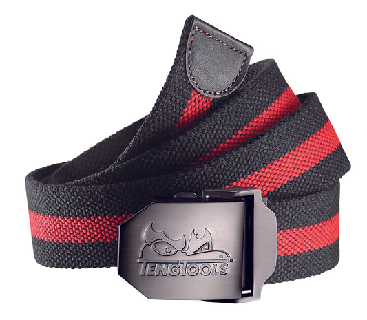 Teng Tools Ceinture textile classique décontractée réglable noire et rouge pour hommes avec boucle en métal - P-BET01