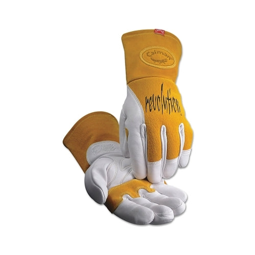 Caiman 1810 Revolution Cow Grain Unlined Palm 2-Layer Insulated Back Mig/Stick Welding Gloves, Gold/White, Gauntlet Cuff - 1 per PR