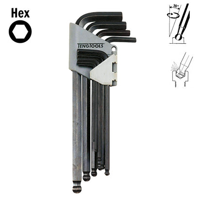 Teng Tools Juego de llaves hexagonales/llaves Allen de punta esférica SAE negra de 9 piezas (5/64 pulgadas - 3/8 pulgadas) - 1479AF
