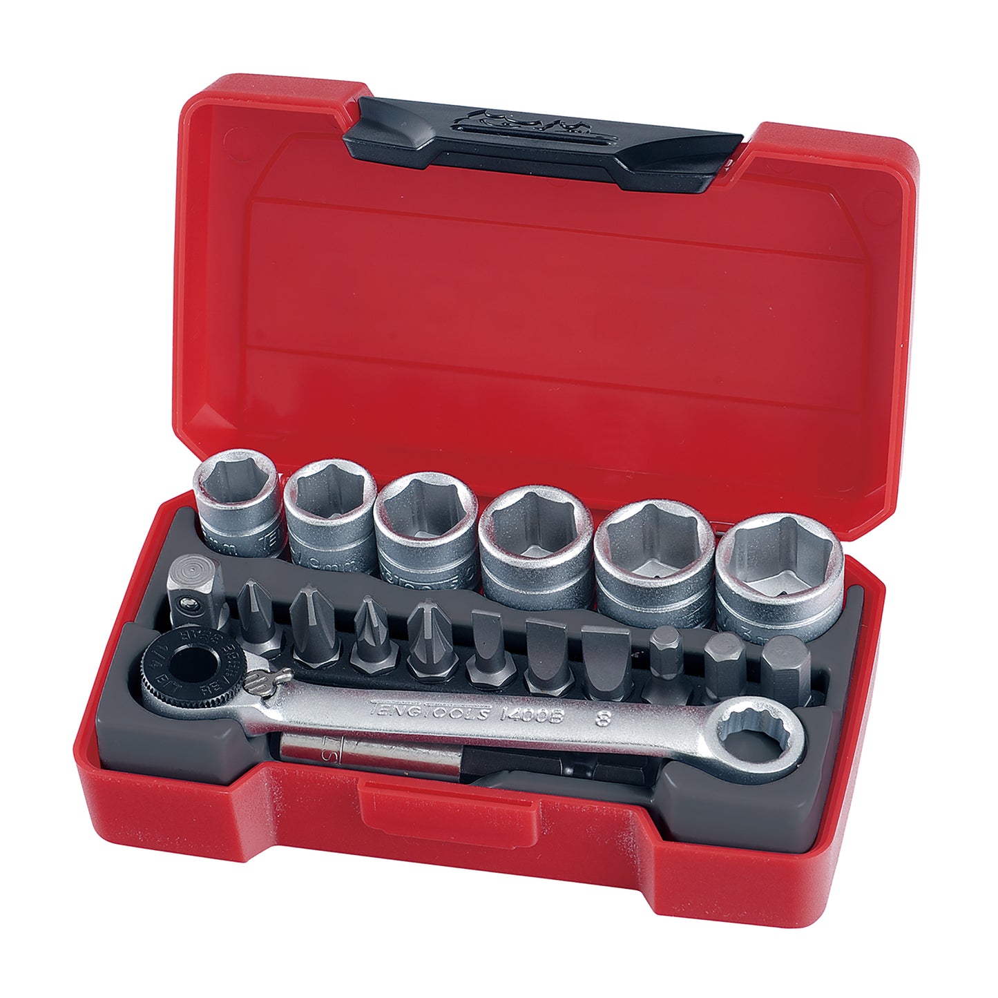 Teng Tools Juego de llaves de vaso regulares/superficiales métricas de 6 puntos con accionamiento de 1/4 de pulgada, 19 piezas (8 mm - 13 mm) - T1419