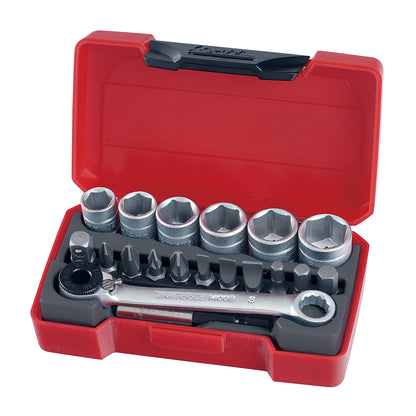 Teng Tools Juego de llaves de vaso regulares/superficiales métricas de 6 puntos con accionamiento de 1/4 de pulgada, 19 piezas (8 mm - 13 mm) - T1419