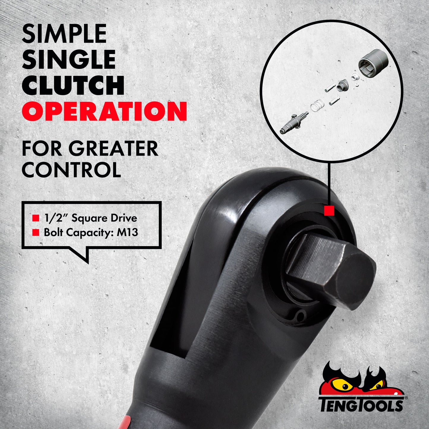 Teng Tools Clé à cliquet pneumatique avant et arrière à couple élevé à entraînement carré de 1/2 pouce - ARR12