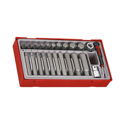 Teng Tools TTHEX23 - Juego de llaves de vaso con punta hexagonal regular/larga, 23 piezas, 1/2 pulgada