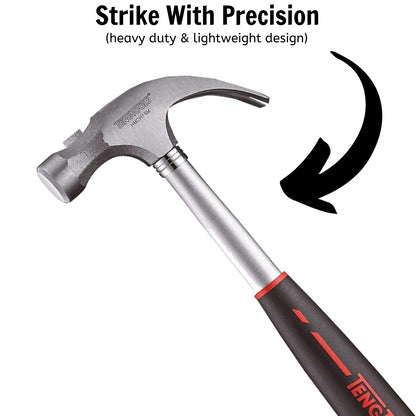 Teng Tools 16 Ounce Magnetic Lightweight Claw Hammer With Steel Tube And Comfortable Grip - HMCH16M