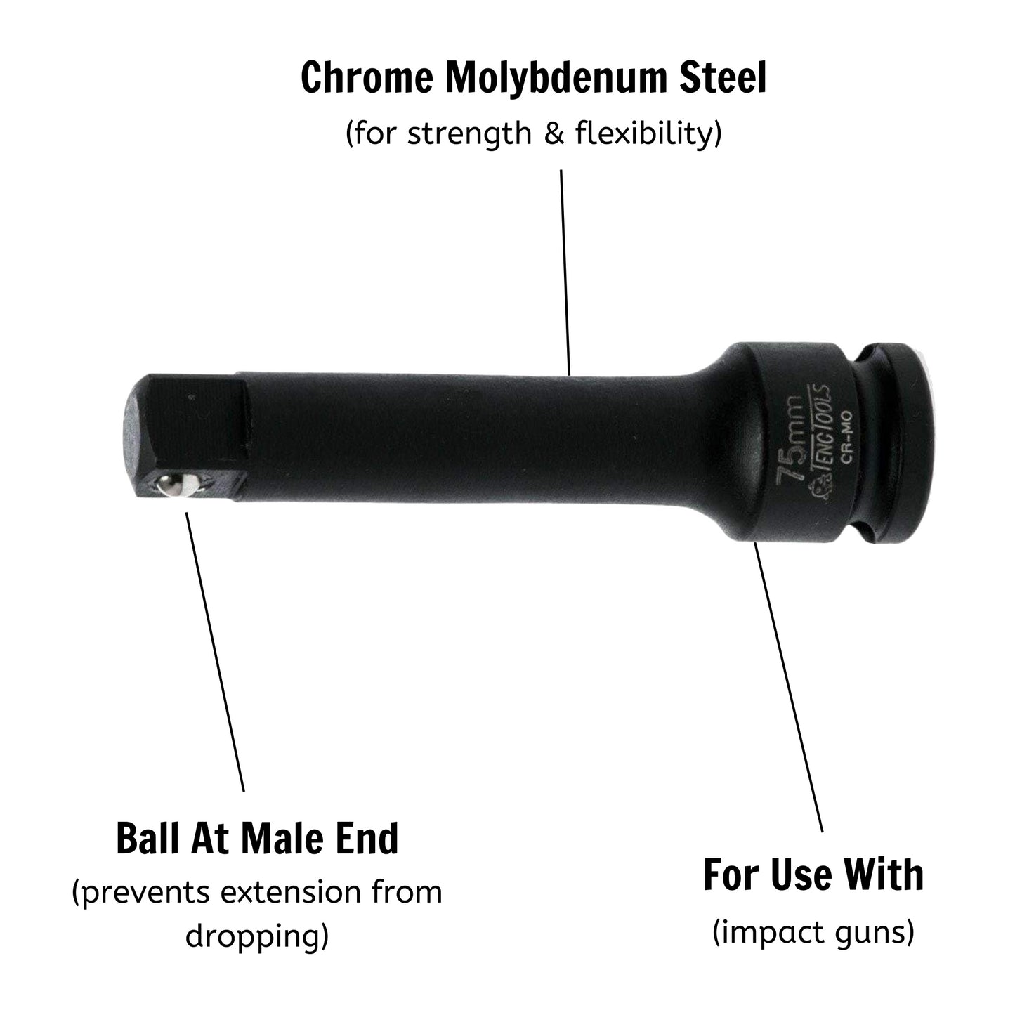 Teng Tools Barra de extensión de impacto de molibdeno cromado de 3/8 pulgadas con accionamiento de 3 pulgadas - 980020-C