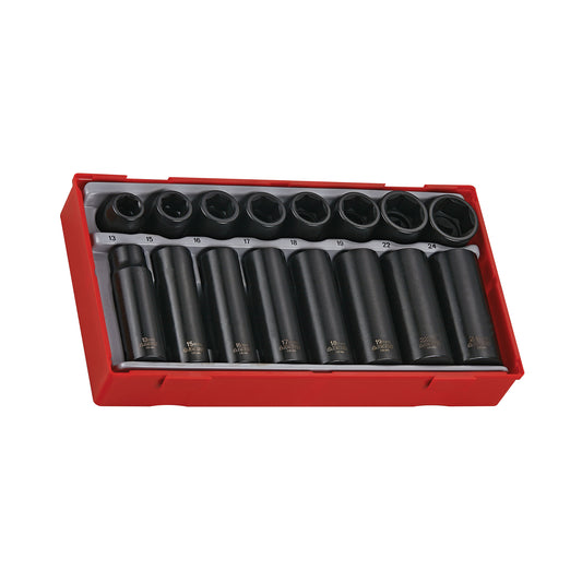 Teng Tools TT9116 - Juego de vasos de impacto ANSI regulares y profundos, 16 piezas, 1/2 pulgada, 6 puntos, métricos
