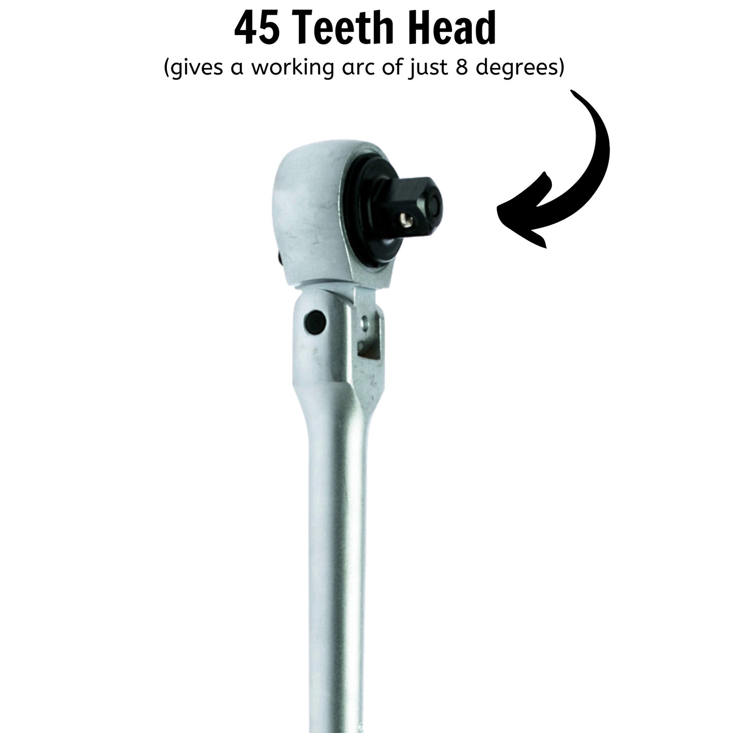 Teng Tools Trinquete de cabeza flexible de brazo largo de 15,7 pulgadas / 400 mm con accionamiento de 1/2 pulgada, 45 dientes - 1200F