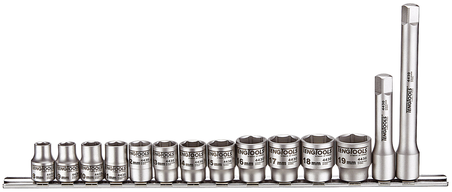 Teng Tools MS3814 - Juego de vasos de acero inoxidable con accionamiento de 3/8 de pulgada, 14 piezas