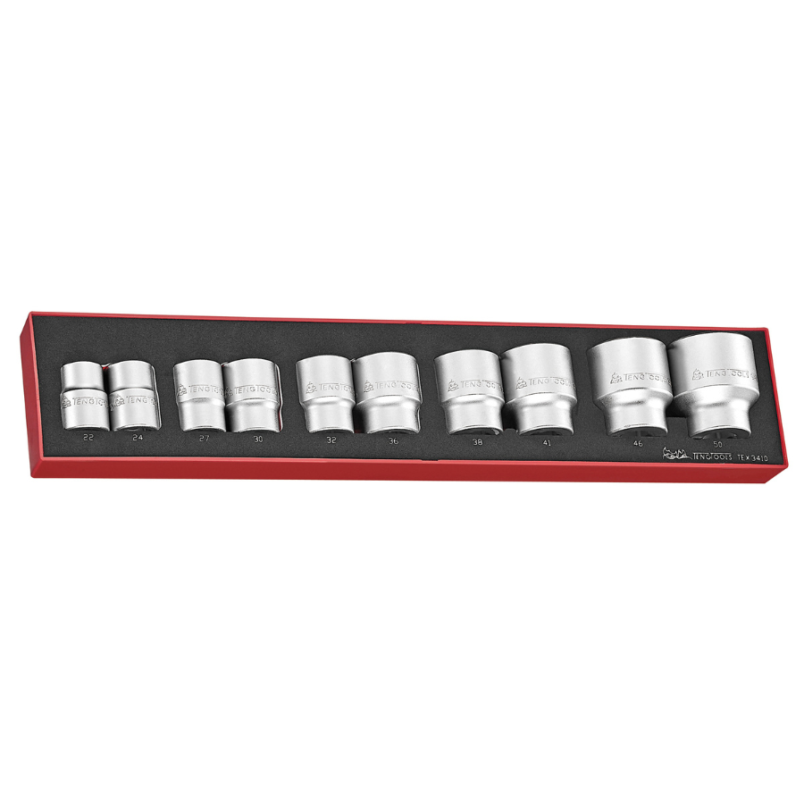 Teng Tools Jeu de 10 douilles métriques peu profondes à entraînement 3/4 pouces 6 pans (22 mm à 50 mm) - TEX3410